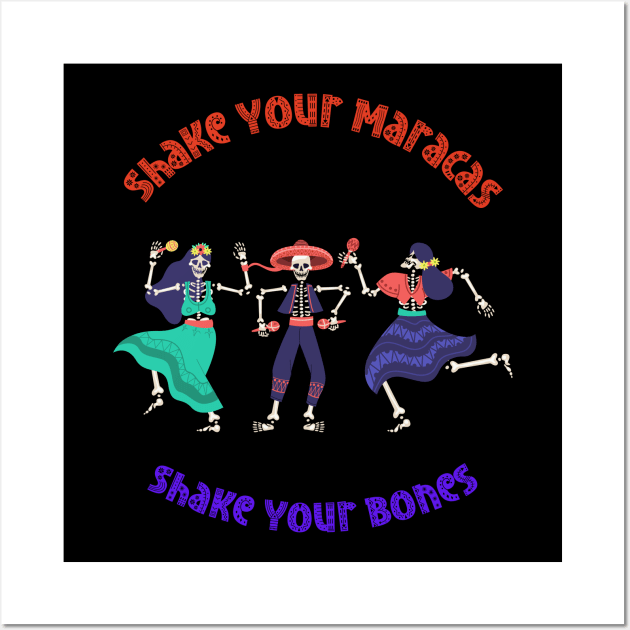 Dancing Skeletons Rainbow Shake Your Maracas Wall Art by Piggy Boxer